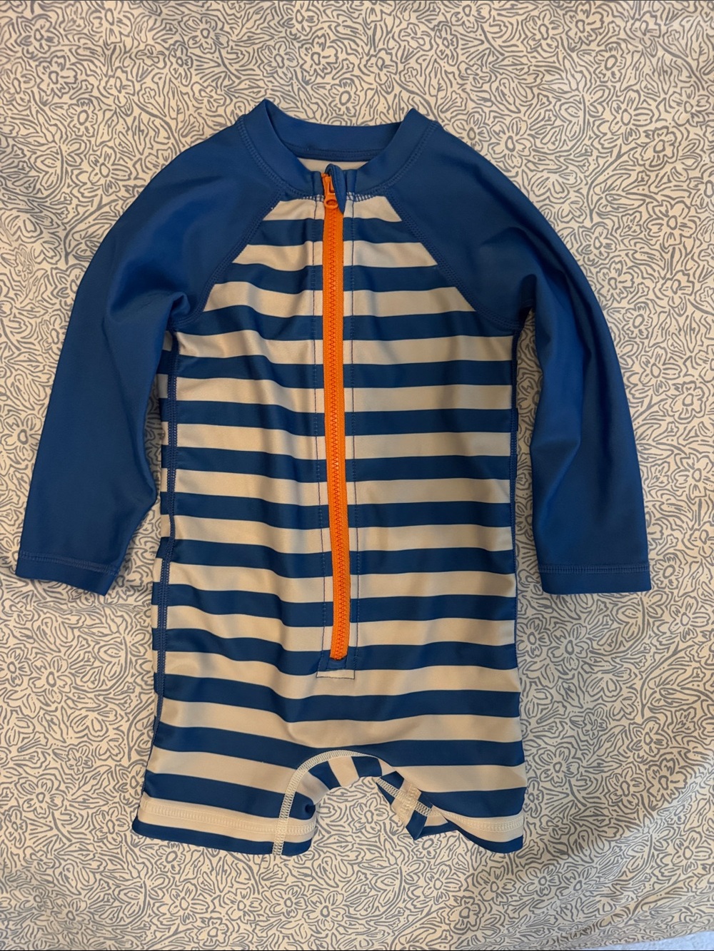 Tea Collection Blue & White Striped Long-Sleeve Rashguard Swim Romper